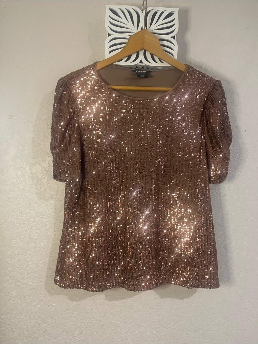 DKNY Rose Gold Sequin Short Sleeve Top